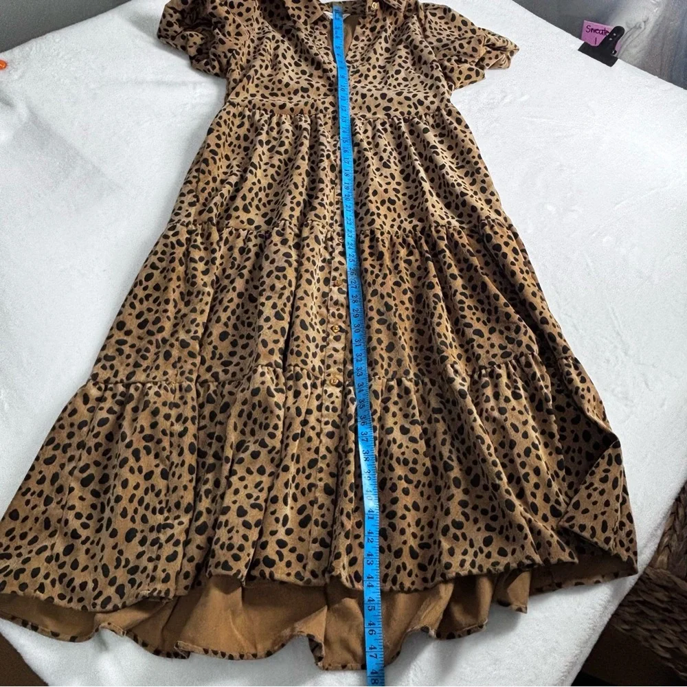 Animal Print Tiered Maxi Dress Corduroy Dress Puff Sleeves Small - Picture 12 of 13